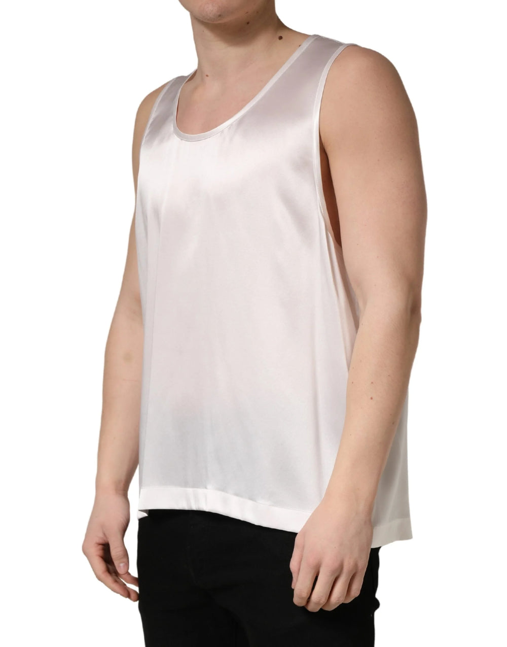 Dolce & Gabbana White Satin Polyester SleevelessTank T-shirt - IT50 | L