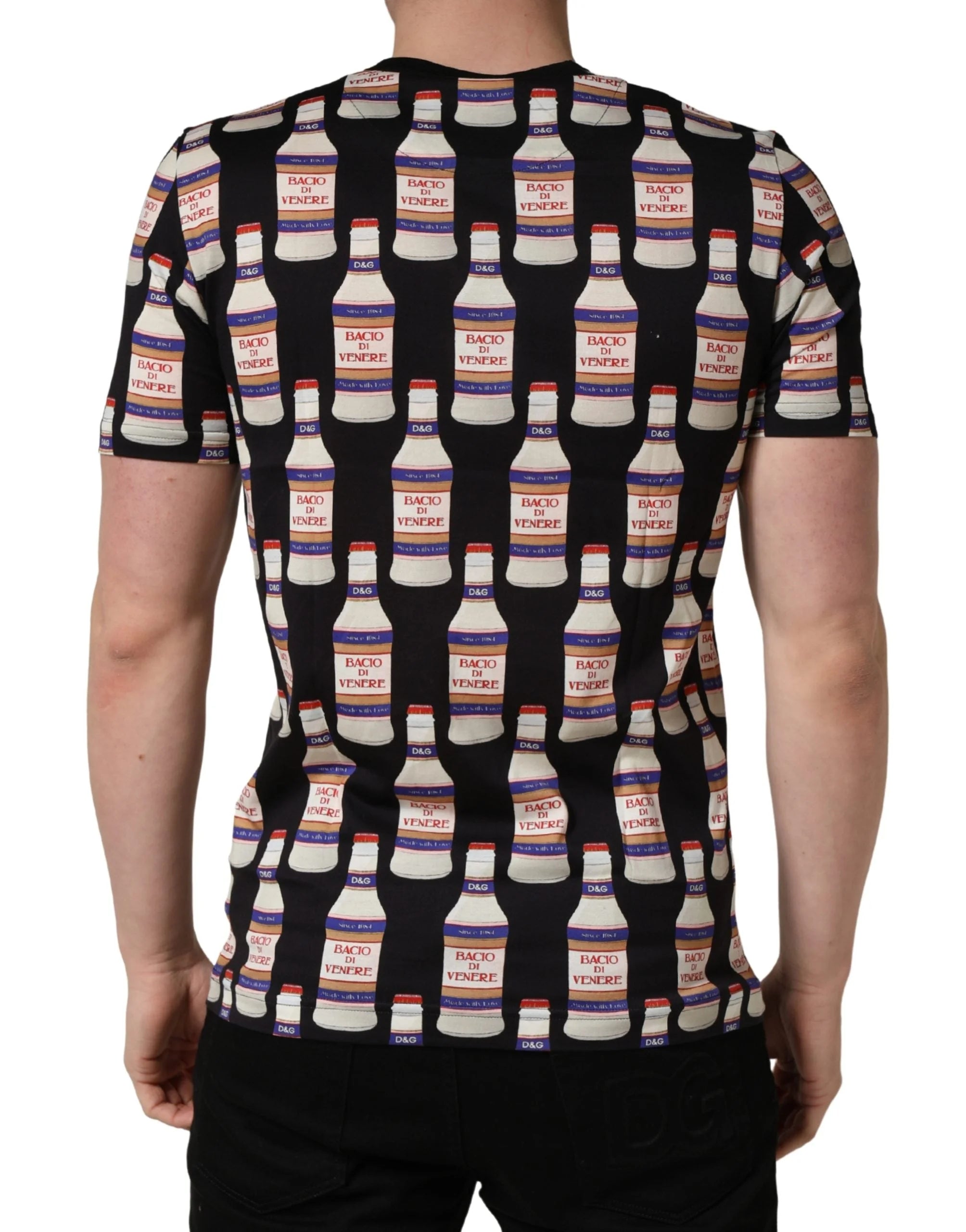 Dolce & Gabbana Black Bottle Print Cotton Crew Neck T-shirt - IT50 | L