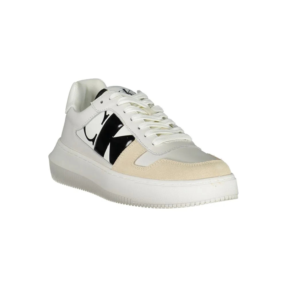 Calvin Klein Elegant White Lace-Up Sneakers with Contrast Detail - EU40/US10 - Sneakers