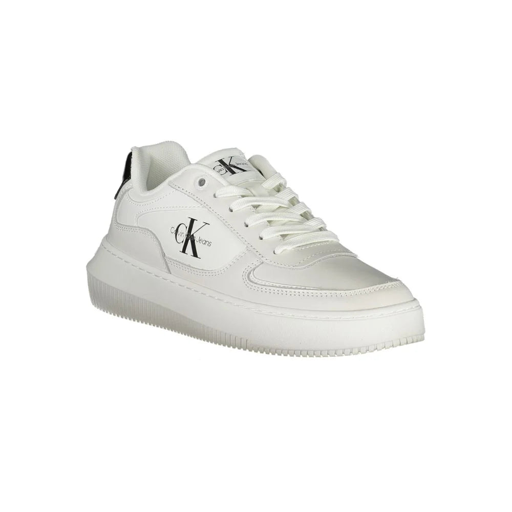 Calvin Klein Sleek White Lace-Up Sneakers with Contrast Details - Sneakers