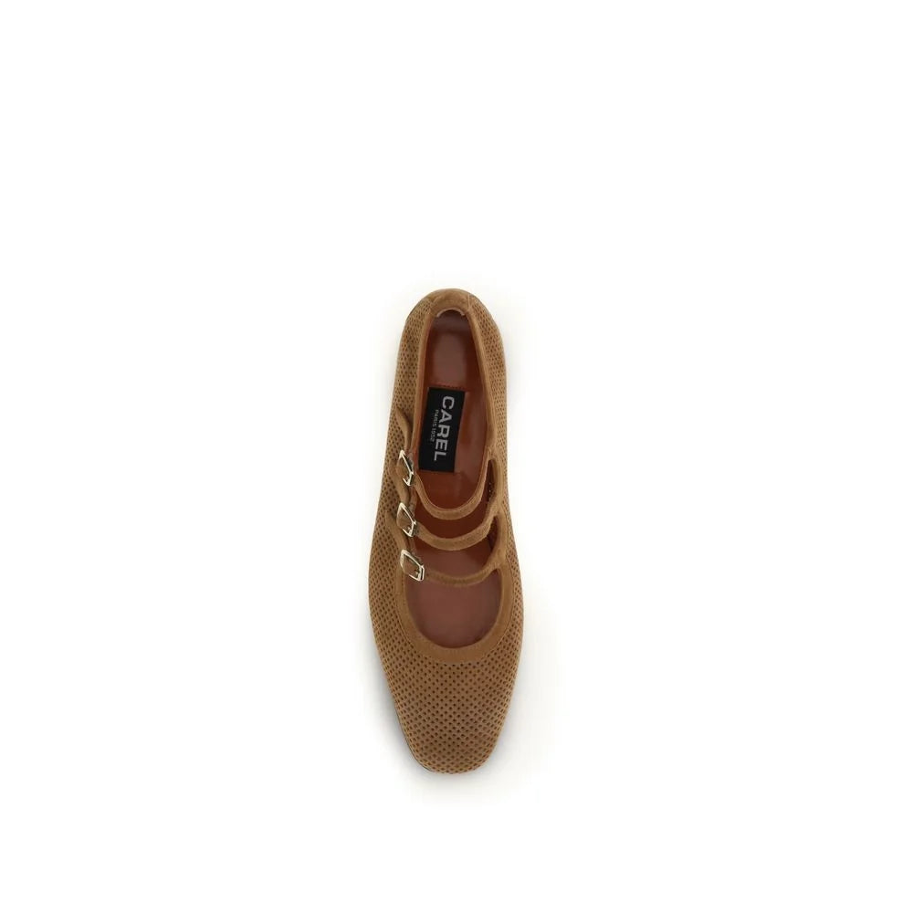 Carel Paris Beige Calf Leather Bos Taurus Ballet Flats - Flats