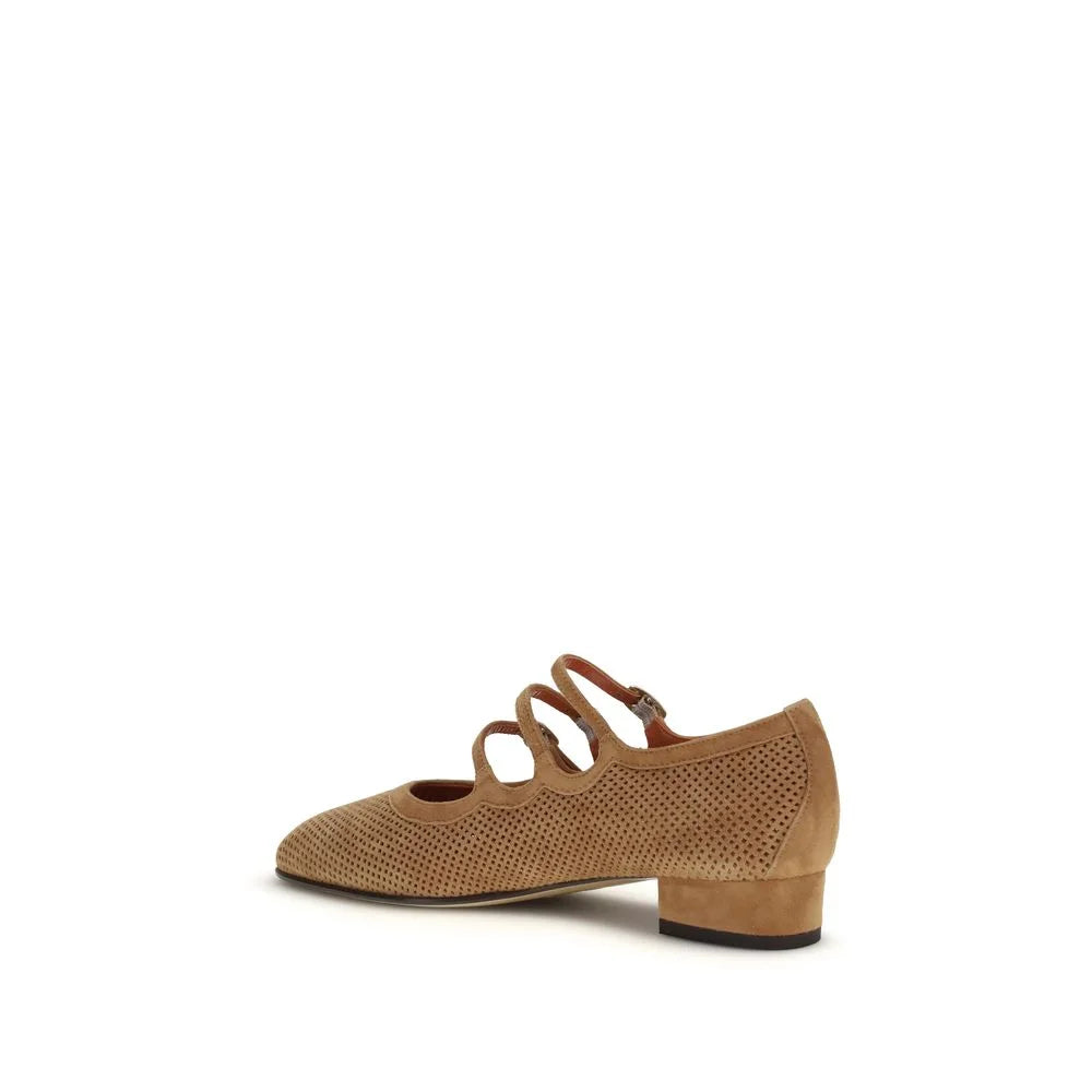 Carel Paris Beige Calf Leather Bos Taurus Ballet Flats - Flats