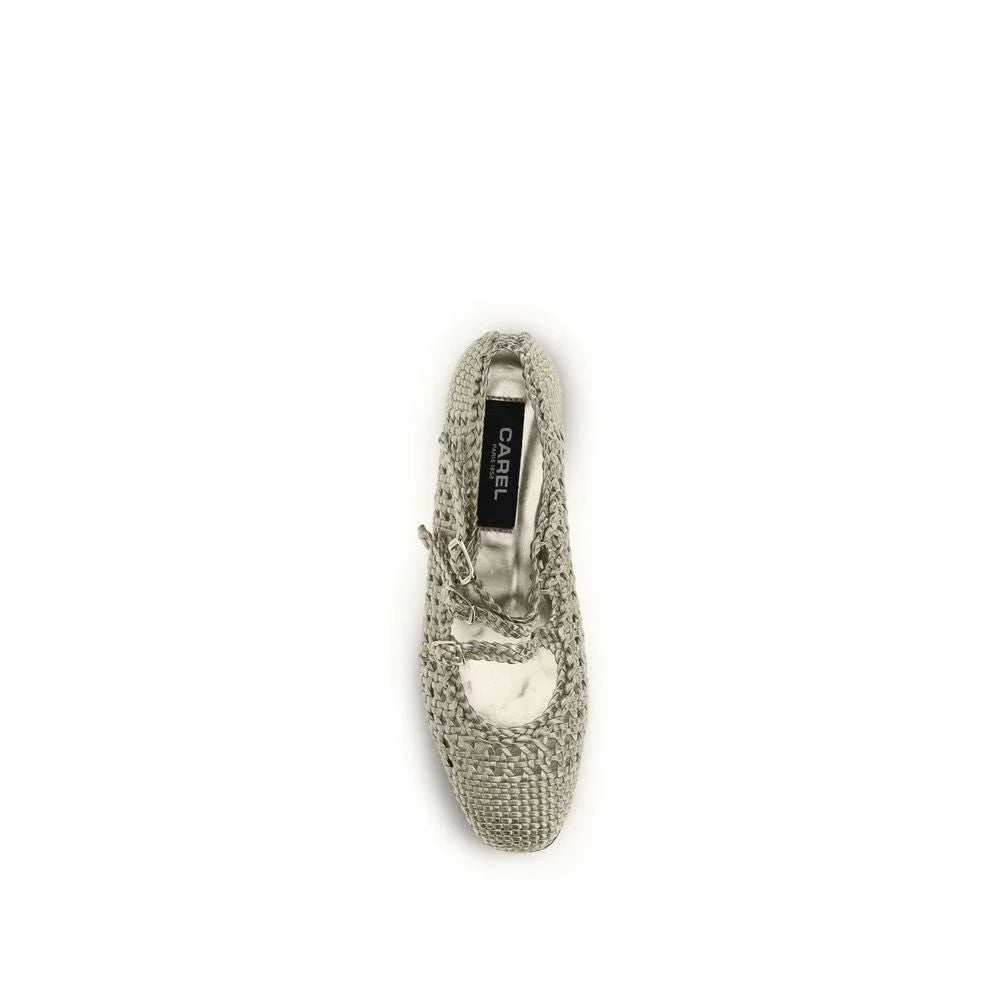 Carel Paris Silver Calf Leather Bos Taurus Ballet Flats