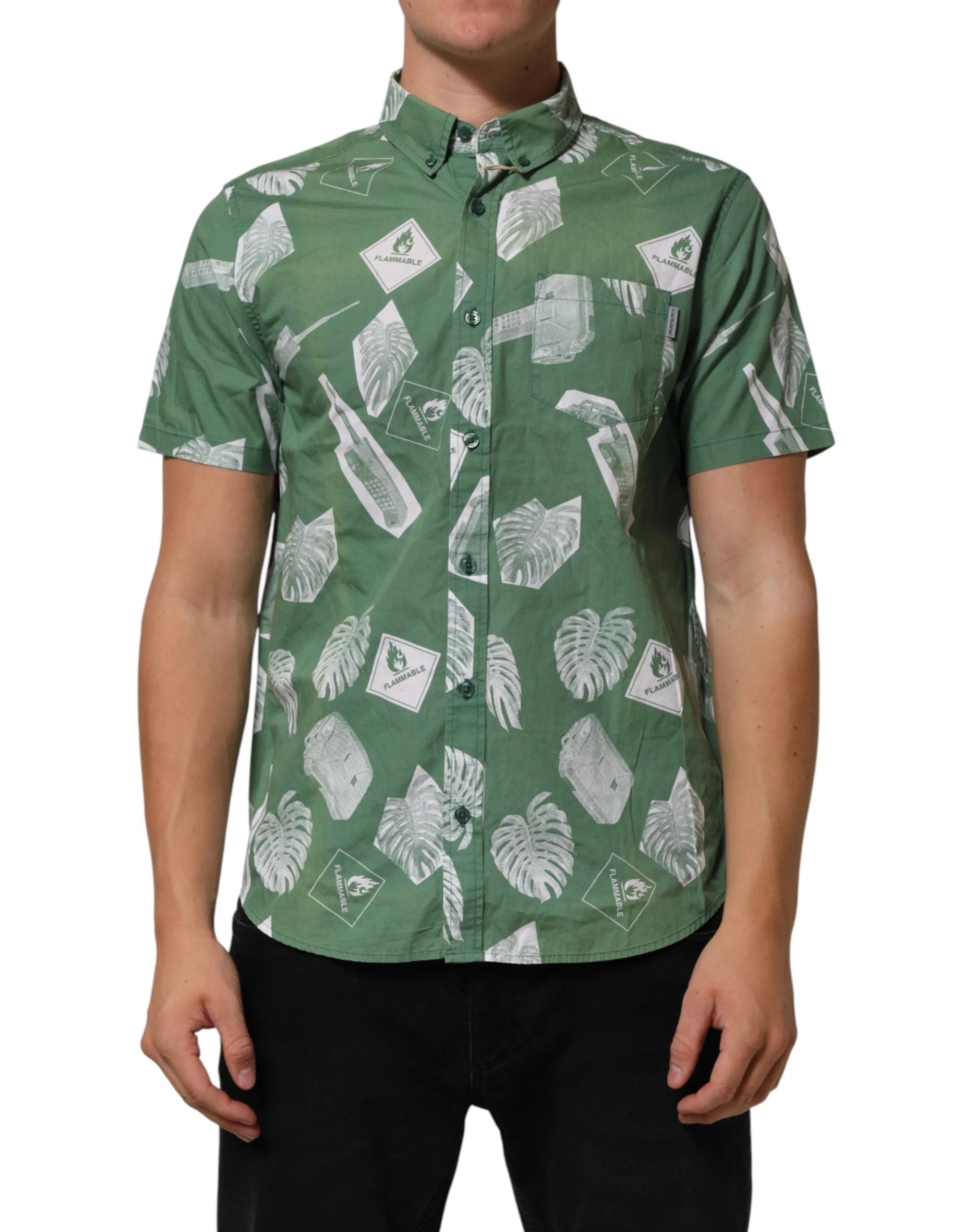 Carhartt Wip Green Printed Cotton Collared Short Sleeves Polo Shirt - M - Polos