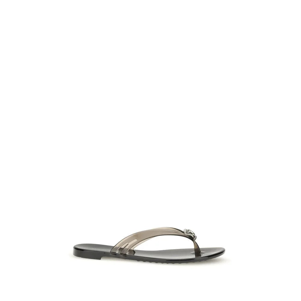 Casadei Black Polyurethane Flat Sandals - EU37/US7