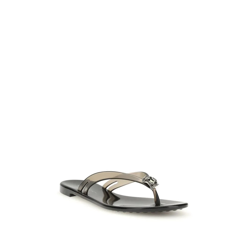 Casadei Black Polyurethane Flat Sandals - EU37/US7
