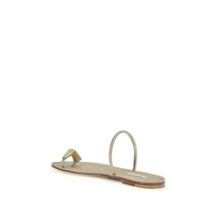 Casadei Gold Calf Leather Bos Taurus Flat Sandals - EU36/US6