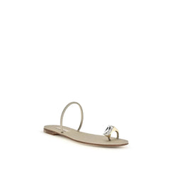Casadei Gold Calf Leather Bos Taurus Flat Sandals - EU36/US6