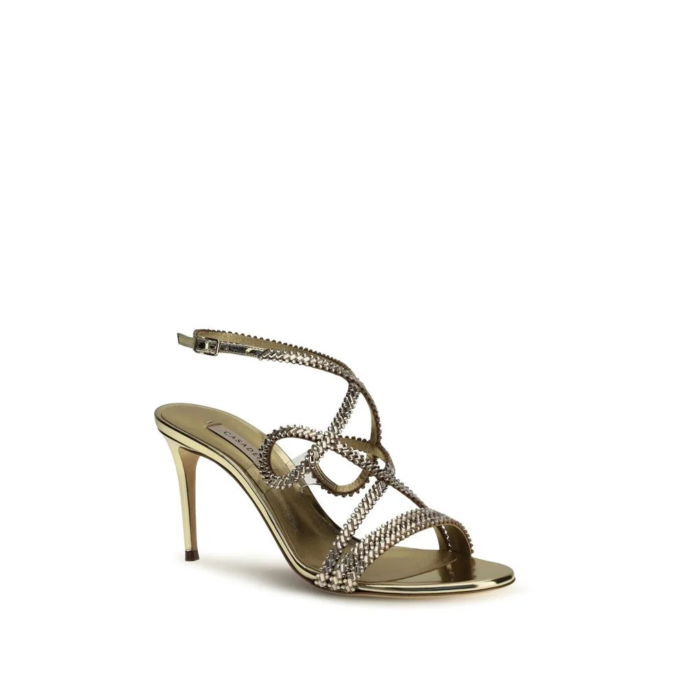 Casadei Gold Calf Leather Bos Taurus Stiletto Heel Sandals - EU39/US9