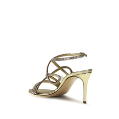 Casadei Gold Calf Leather Bos Taurus Stiletto Heel Sandals - EU39/US9