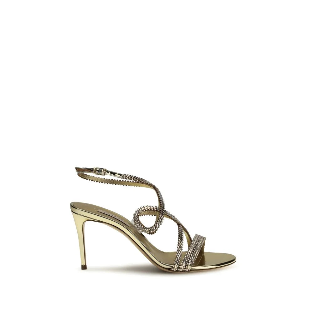 Casadei Gold Calf Leather Bos Taurus Stiletto Heel Sandals - EU39/US9
