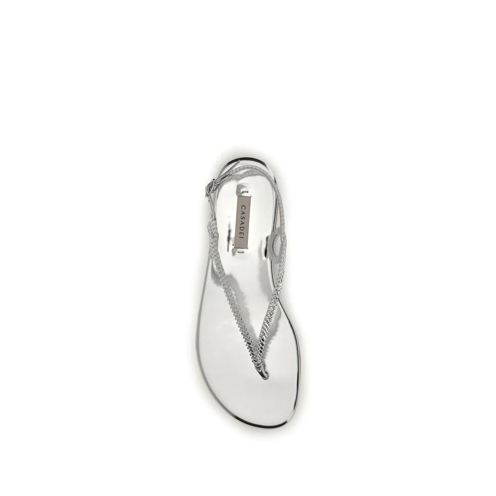 Casadei Silver Calf Leather Bos Taurus Flat Sandals - EU40/US10
