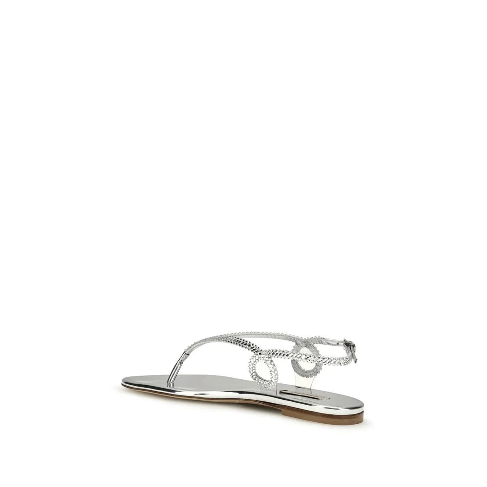 Casadei Silver Calf Leather Bos Taurus Flat Sandals - EU40/US10