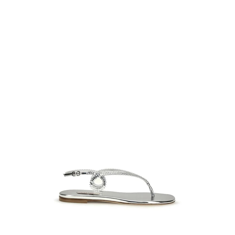 Casadei Silver Calf Leather Bos Taurus Flat Sandals - EU40/US10