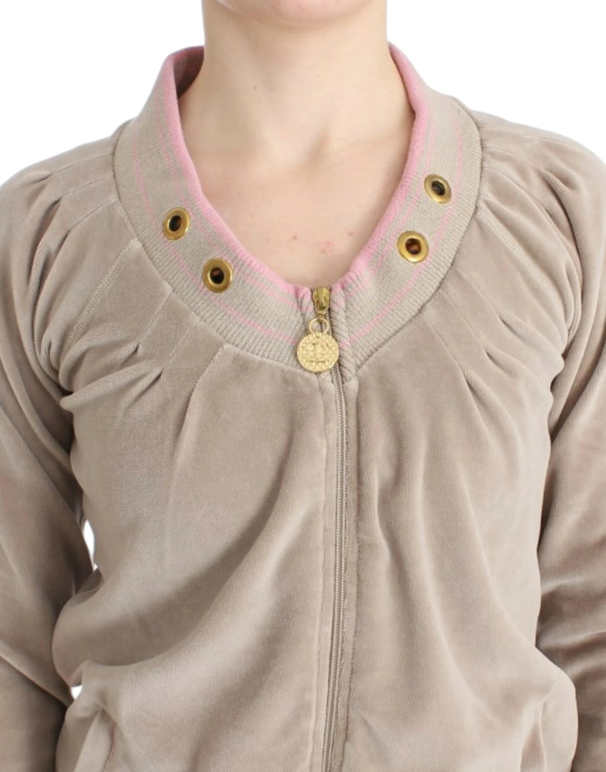 Cavalli Beige velvet zipup sweater - IT40|S - Cardigans