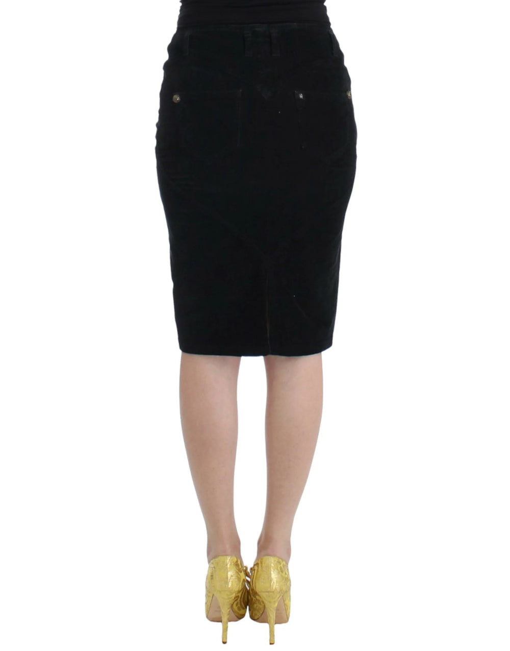 Cavalli Black Corduroy Pencil Skirt - Skirts