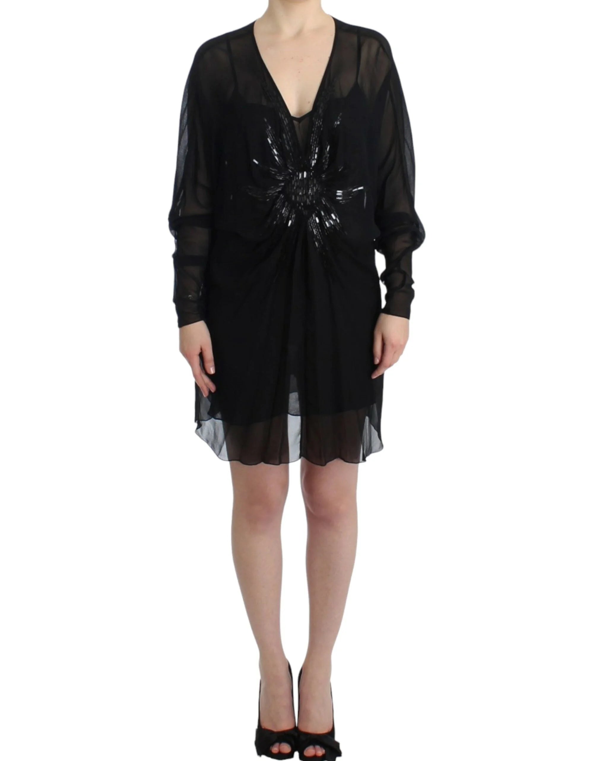 Cavalli Black long sleeve silk dress - IT40|S - Dresses