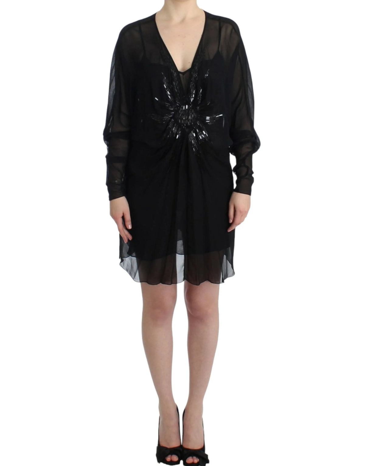 Cavalli Black long sleeve silk dress - IT40|S - Dresses