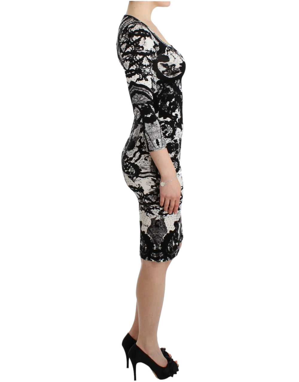 Cavalli Black Printed Sheath Dress - Dresses