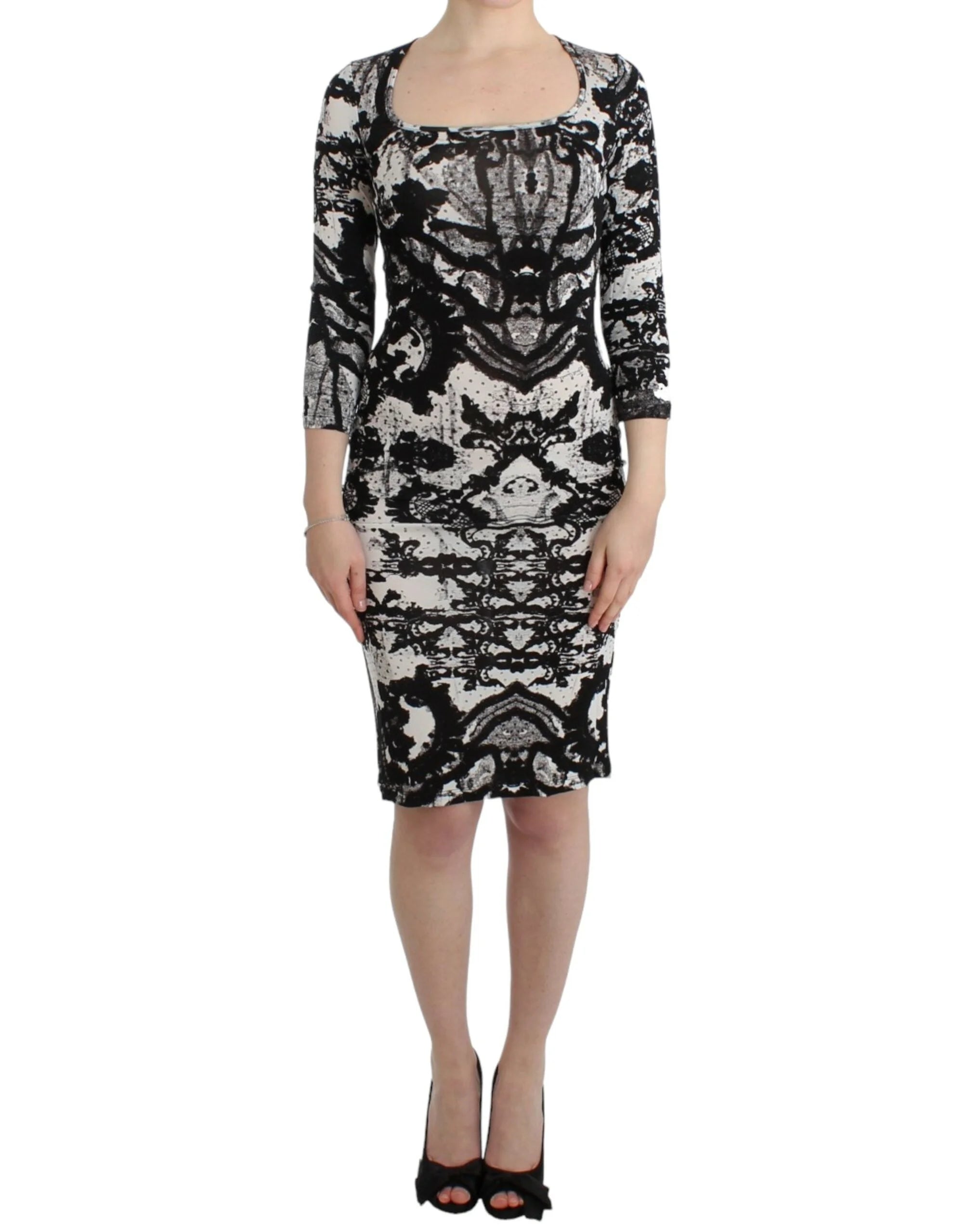 Cavalli Black Printed Sheath Dress - Dresses