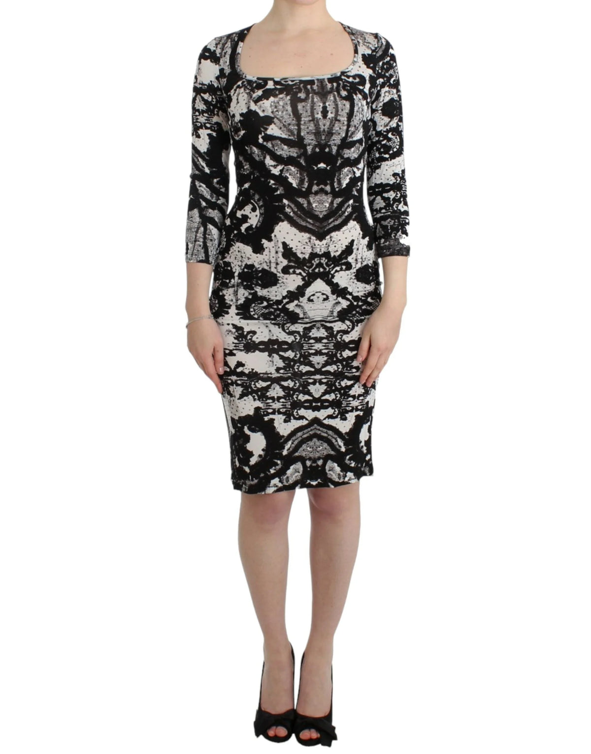 Cavalli Black Printed Sheath Dress - Dresses