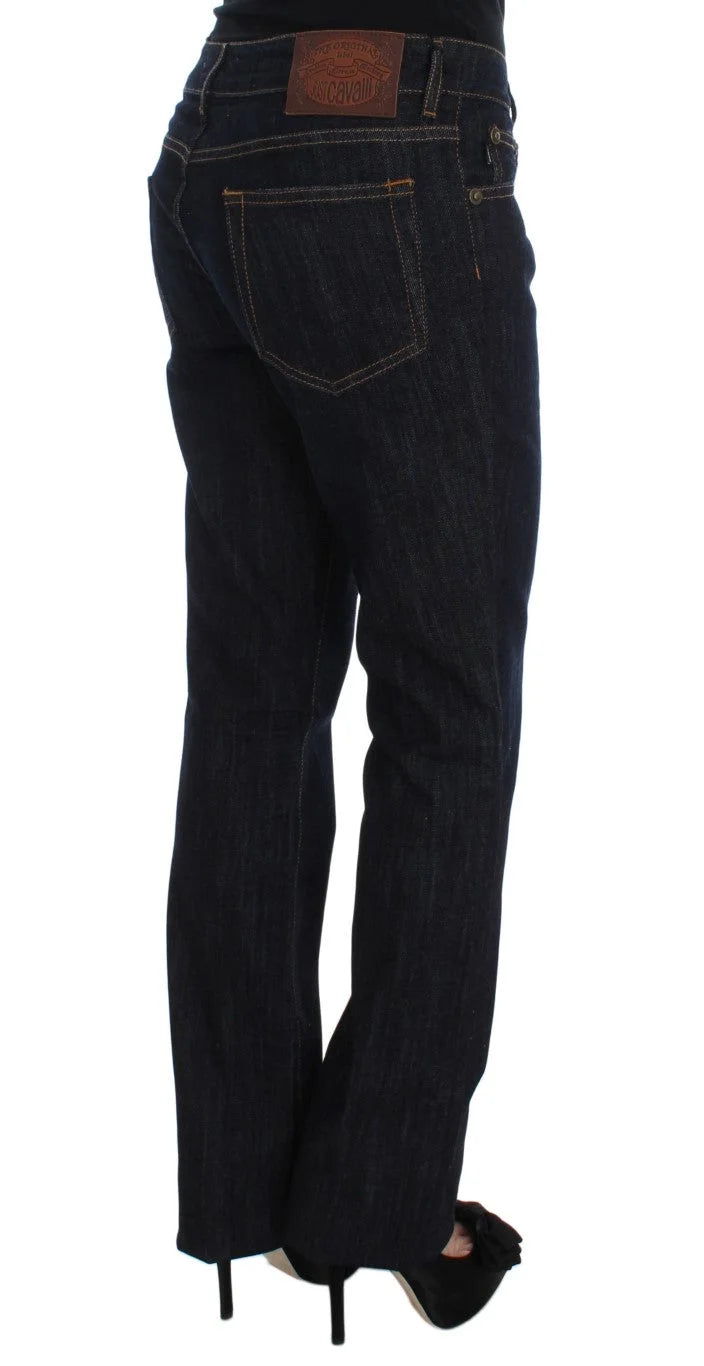Cavalli Blue Cotton Straight Fit Stretch Jeans - Jeans