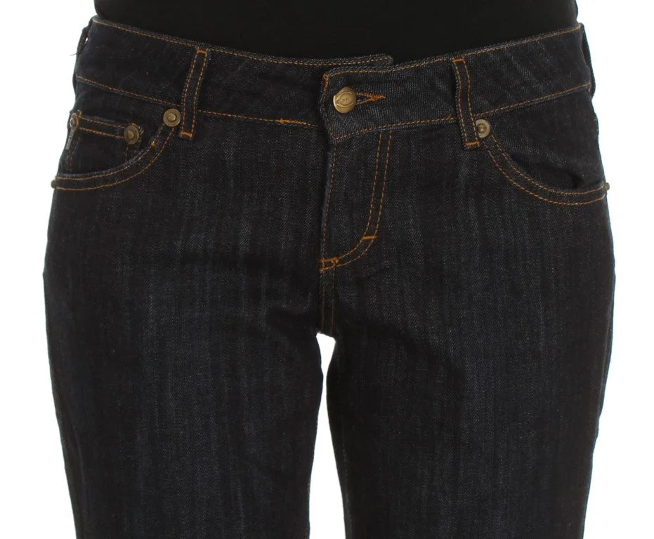 Cavalli Blue Cotton Straight Fit Stretch Jeans - Jeans