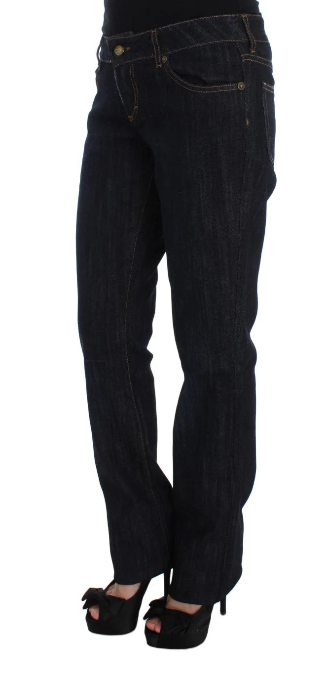 Cavalli Blue Cotton Straight Fit Stretch Jeans - Jeans