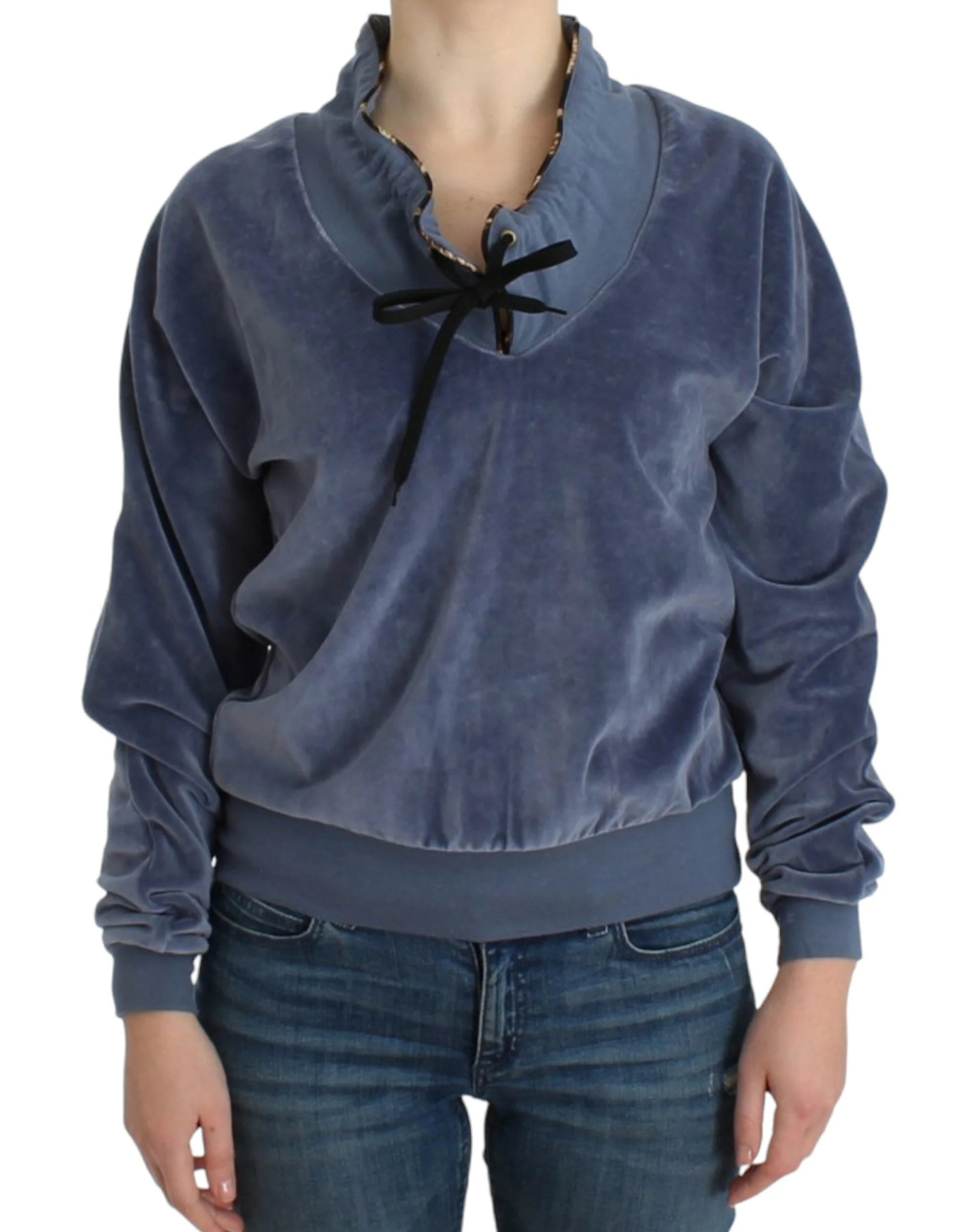 Cavalli Blue velvet cotton sweater - IT42|M - Sweaters