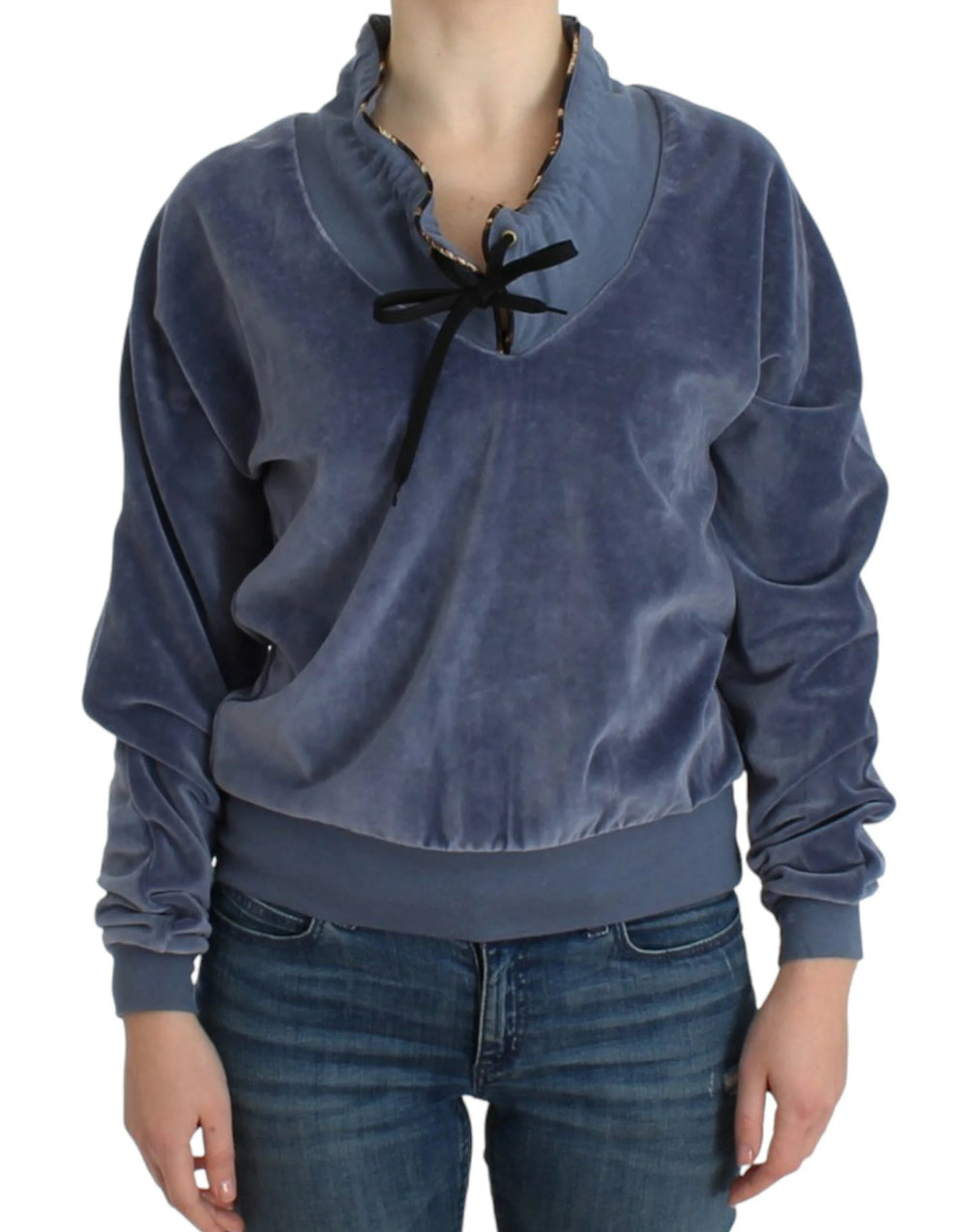 Cavalli Blue velvet cotton sweater - IT42|M - Sweaters