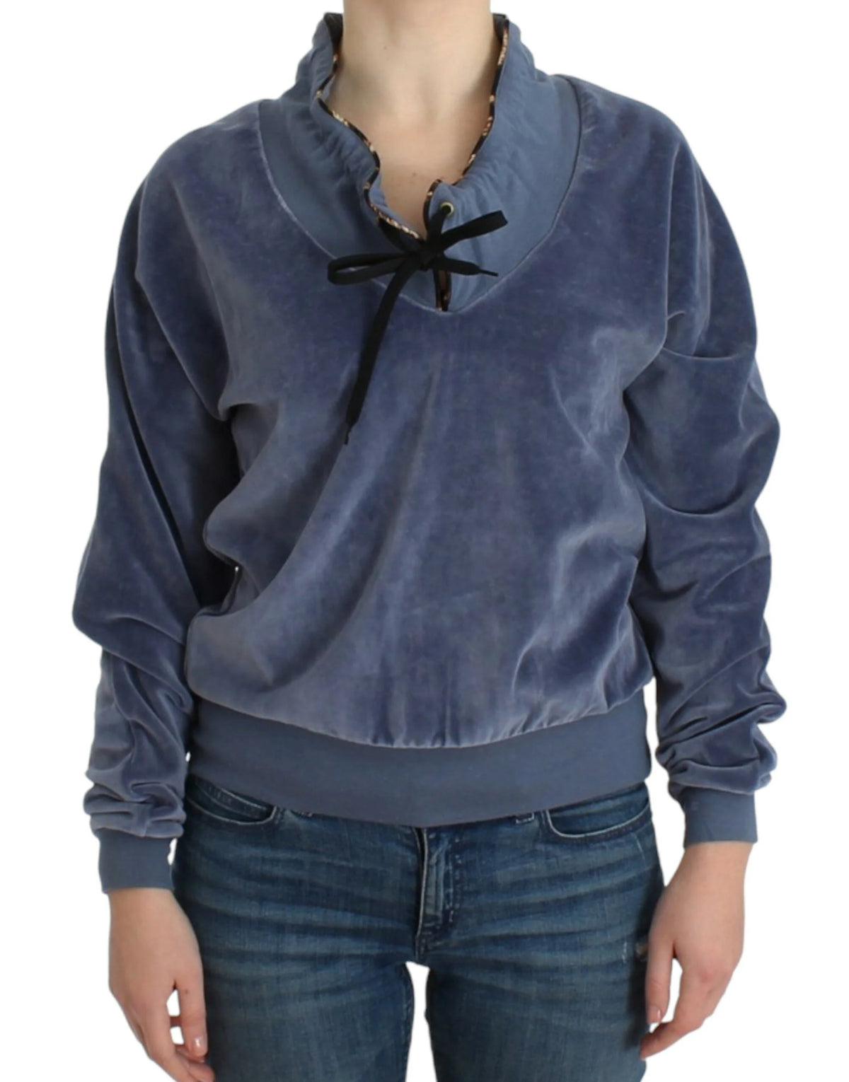 Cavalli Blue velvet cotton sweater - IT42|M - Sweaters