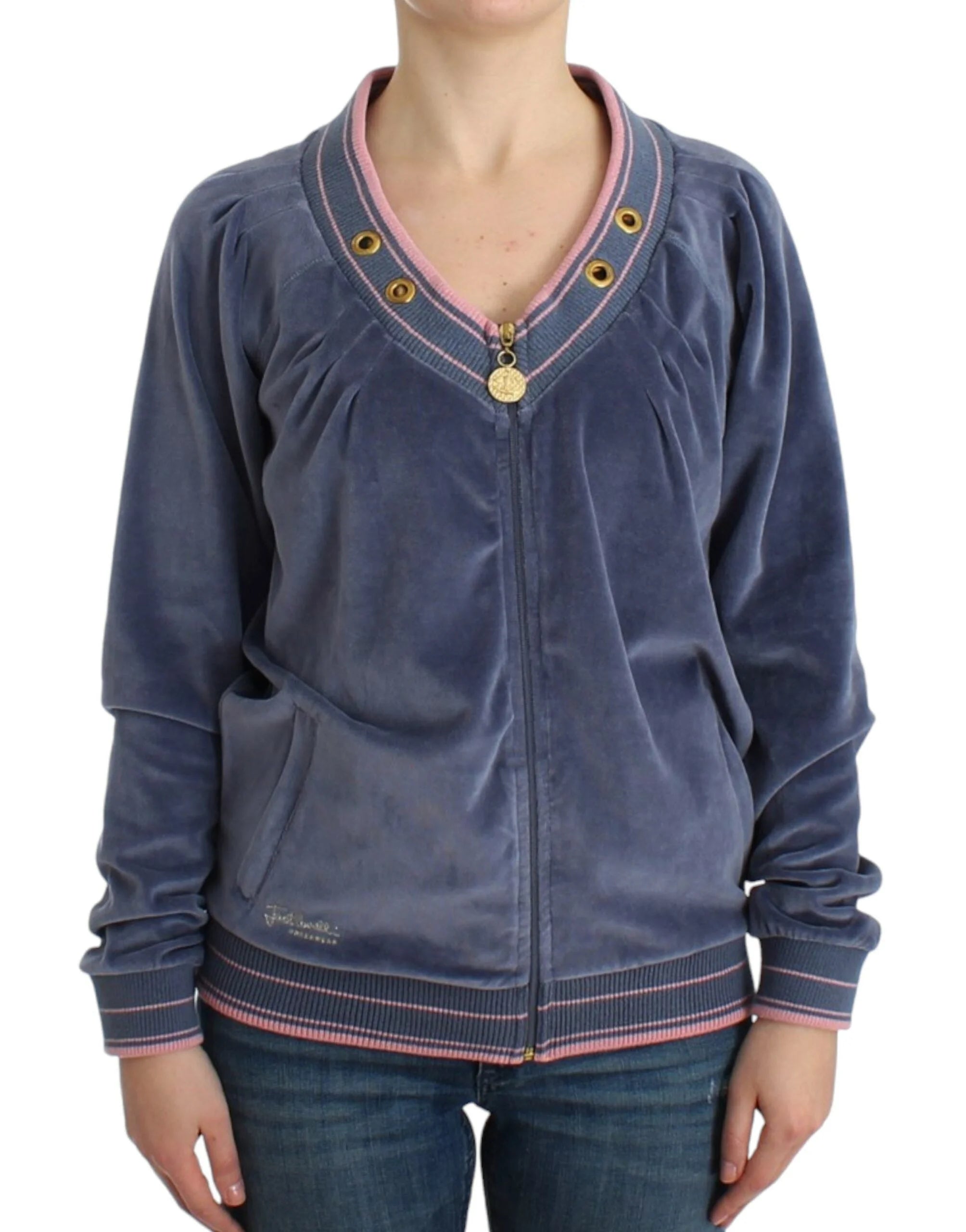 Cavalli Blue velvet zipup sweater - Cardigans
