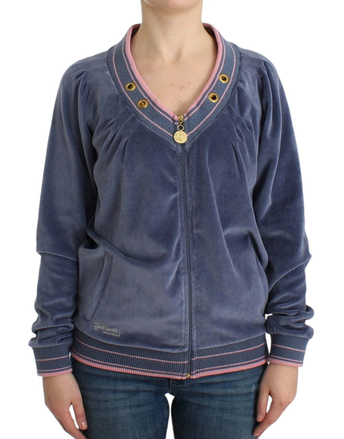 Cavalli Blue velvet zipup sweater - Cardigans