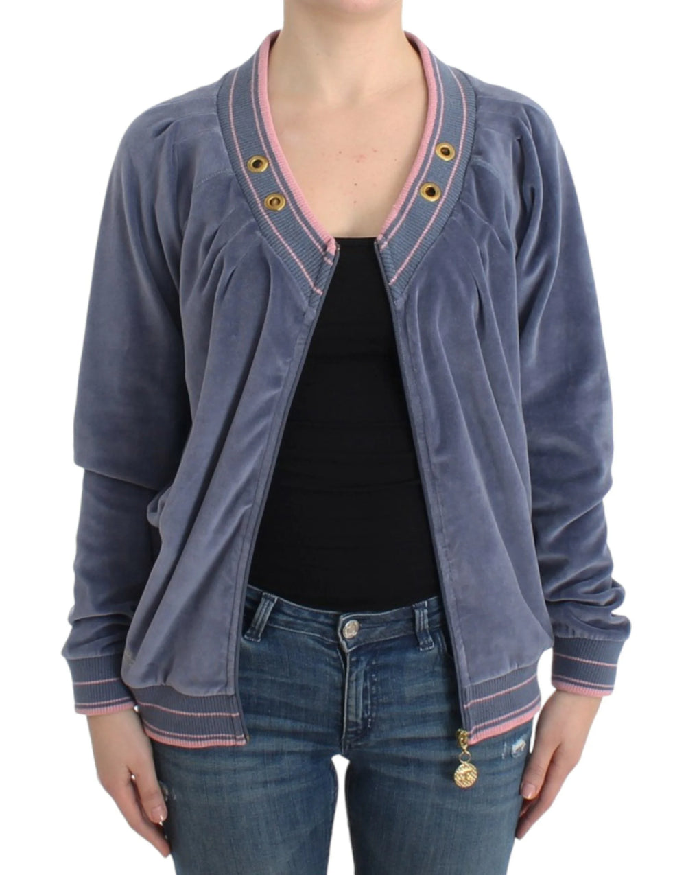 Cavalli Blue velvet zipup sweater - Cardigans