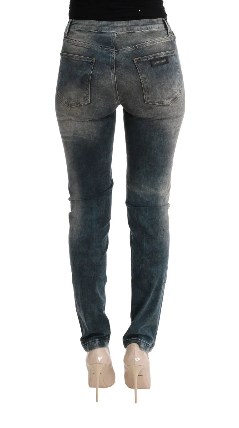Cavalli Blue Wash Cotton Blend Slim Fit Jeans - W26 - Jeans