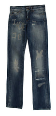 Cavalli Blue Wash Torn Cotton Straight Fit Jeans - W26 - Jeans