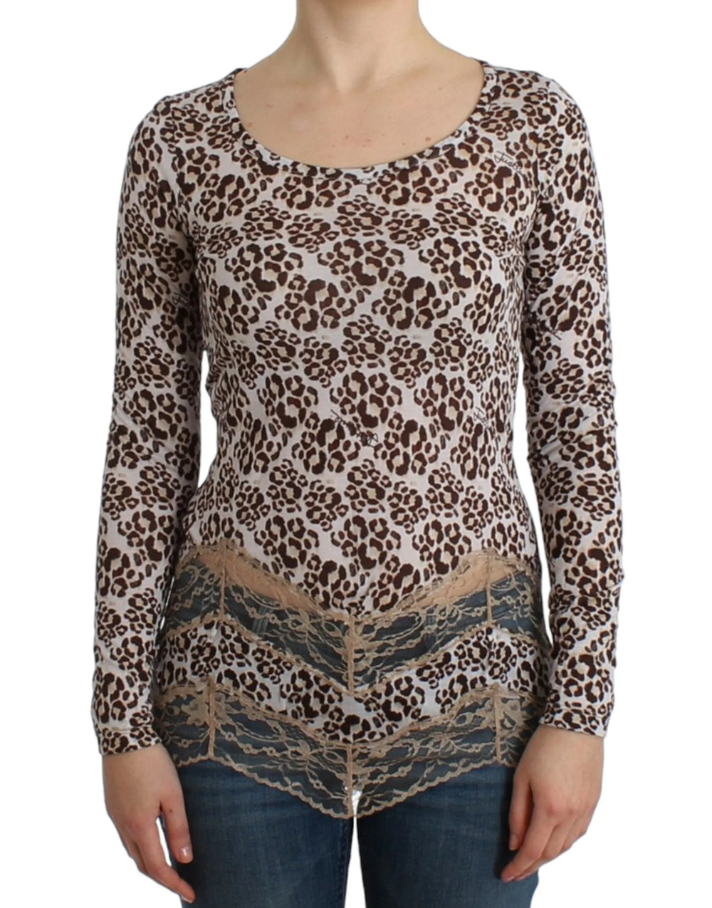 Cavalli Brown longsleeved lace top - IT44|L - Blouses