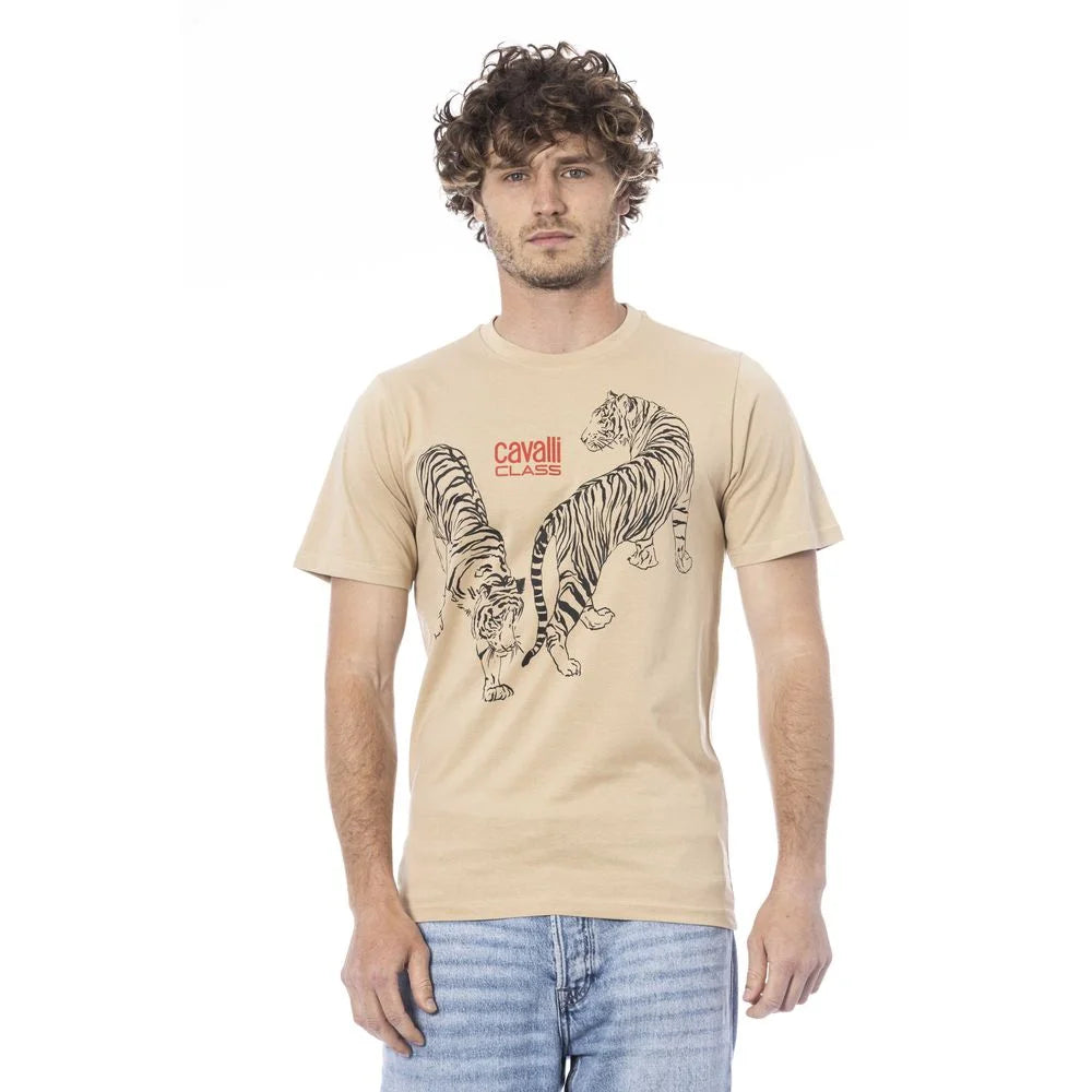 Cavalli Class Beige Cotton Men T-Shirt - XL - T-Shirts