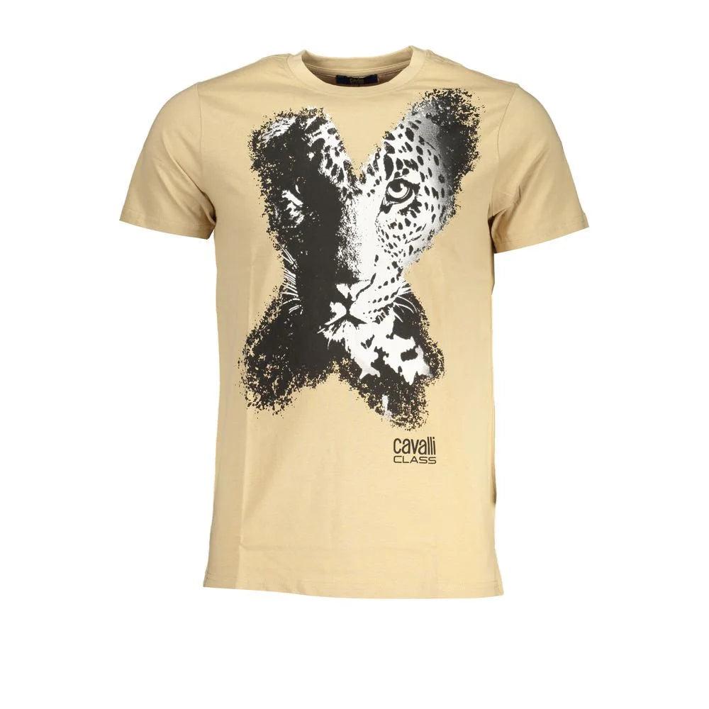 Cavalli Class Beige Cotton T-Shirt - T-Shirts