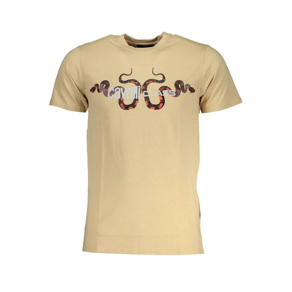Cavalli Class Beige Cotton T-Shirt - T-Shirts