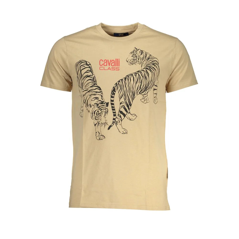 Cavalli Class Beige Cotton T-Shirt - T-Shirts