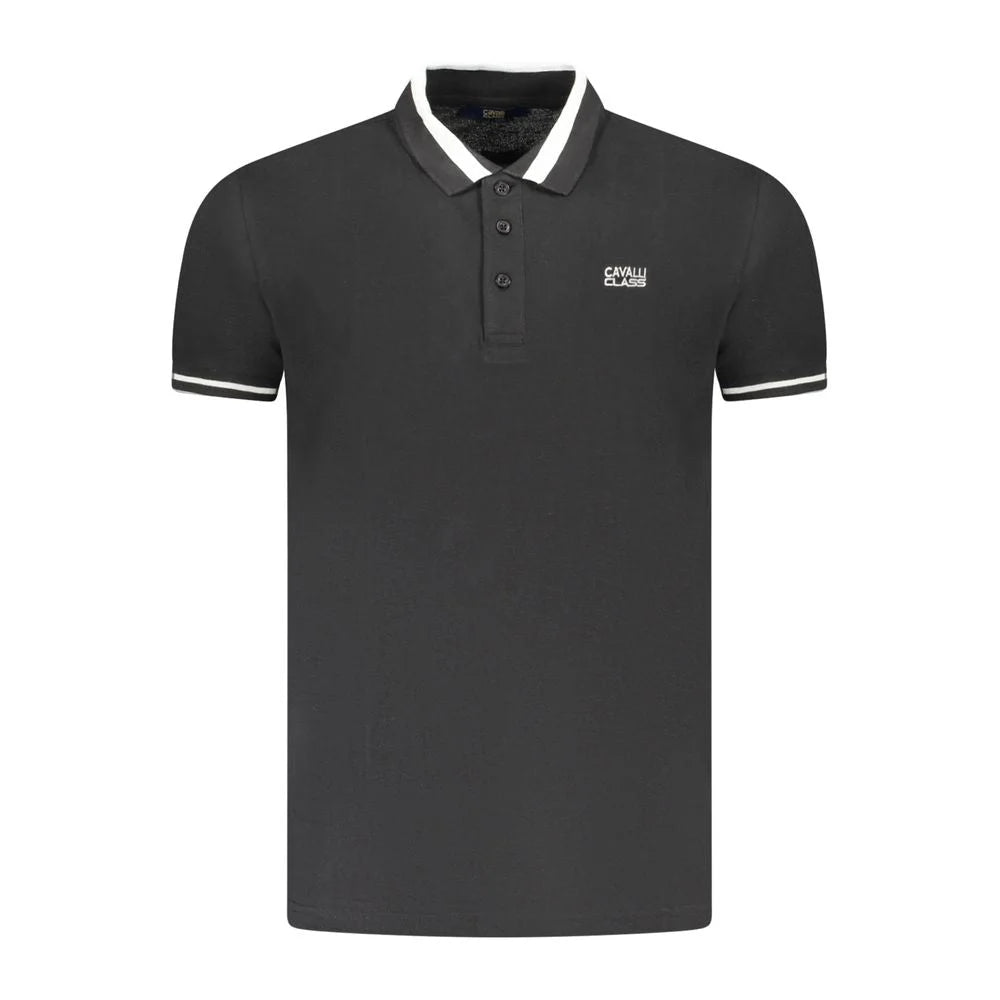 Cavalli Class Black Cotton Men Polo Shirt - Polos