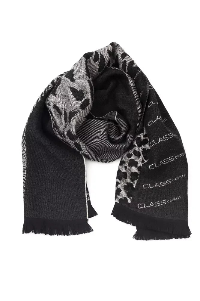 Cavalli Class Black Wool Men Scarf - Scarves & Shawls