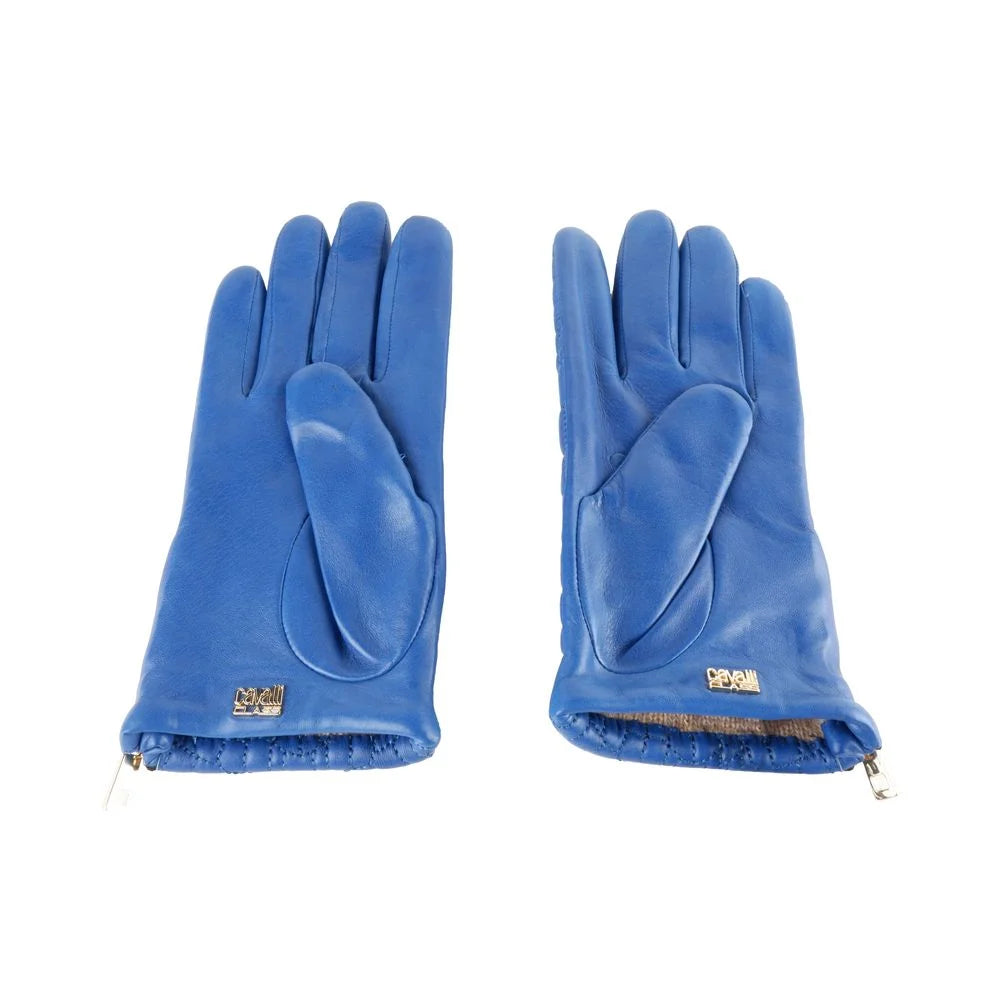 Cavalli Class Blue Lambskin Women Glove - 7.5|S - Gloves & Mittens