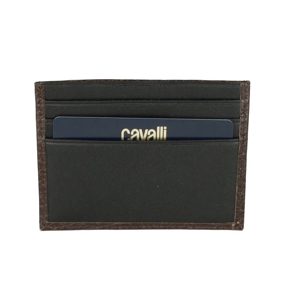 Cavalli Class Brown Calfskin Men Card Holder - Card Cases