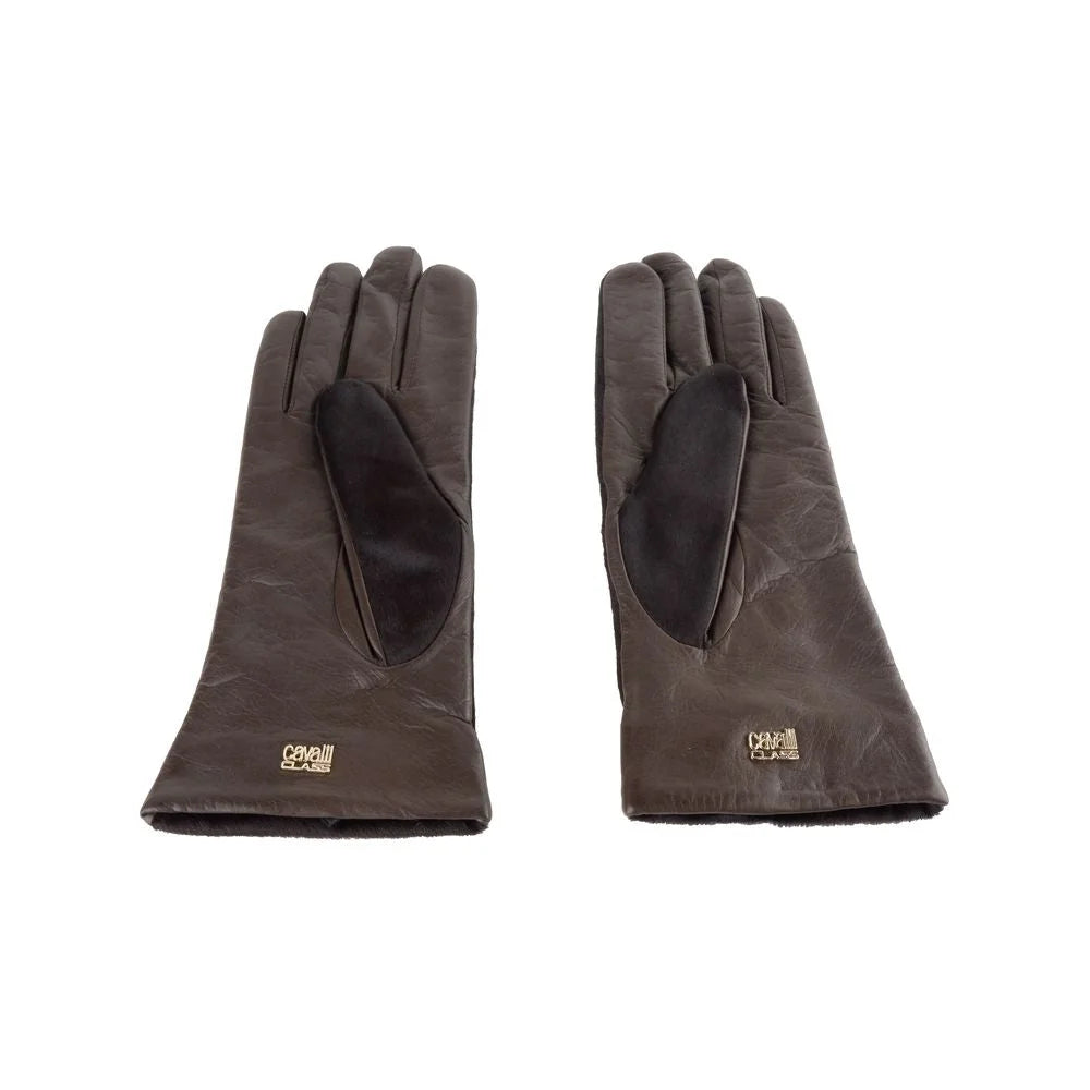 Cavalli Class Brown Cowhide Women Glove - 7|S - Gloves & Mittens