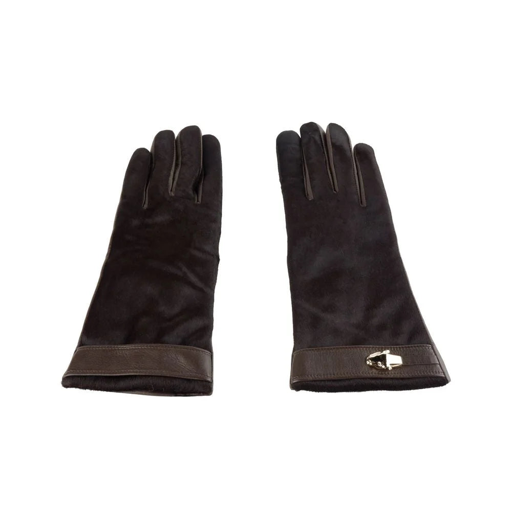 Cavalli Class Brown Cowhide Women Glove - 7|S - Gloves & Mittens