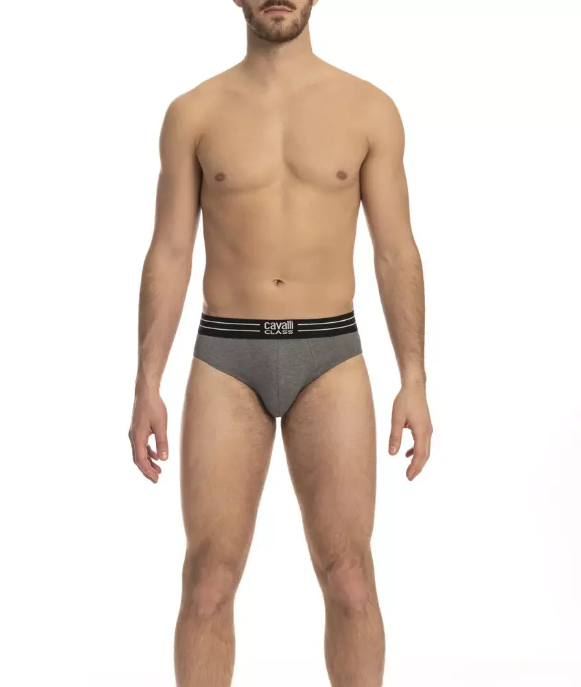 Cavalli Class Gray Cotton Men’s Underwear Pack - Briefs