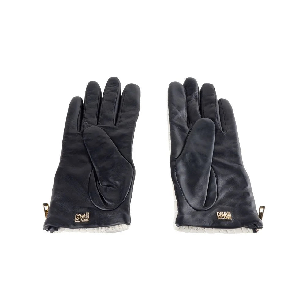 Cavalli Class Gray Lambskin Women Glove - 7.5|S - Gloves & Mittens