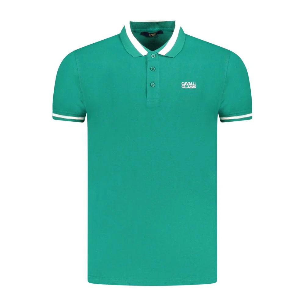 Cavalli Class Green Cotton Men Polo Shirt - Polos